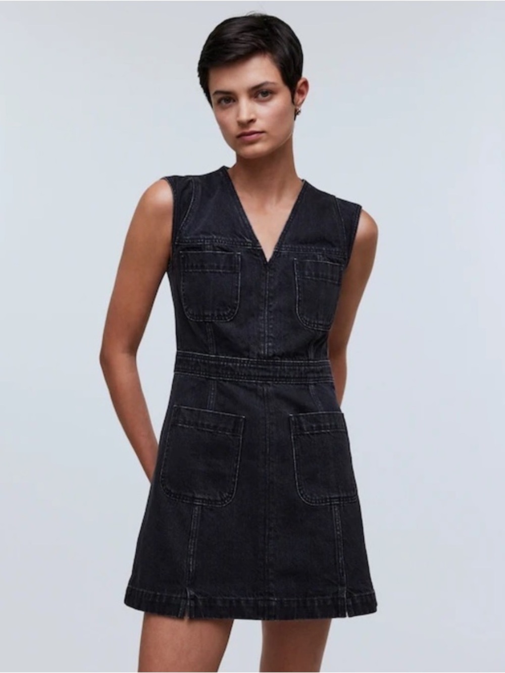 NWT Madewell Denim Cap-Sleeve Mini Dress in Tarrybrook Wash - Size 2 - Black